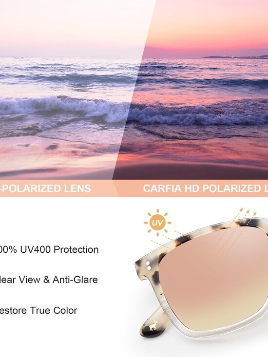 Women\'s Polarized Acetate Sunglasses - Small/Medium, UV400 Anti-Glare, Tortoise main image 4